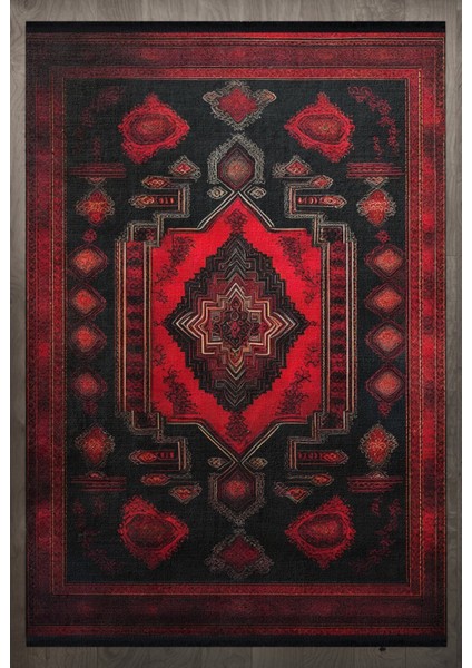 Göbekli Kırmızı Pamuk Dikdörtgen Modern Desenli Pamuk Makinada Yıkanabilir Hav Toz Vermez Leke Tutmayan Kaymaz Taban Dijital Makine Baskı Salon Yolluk Mutfak Halı