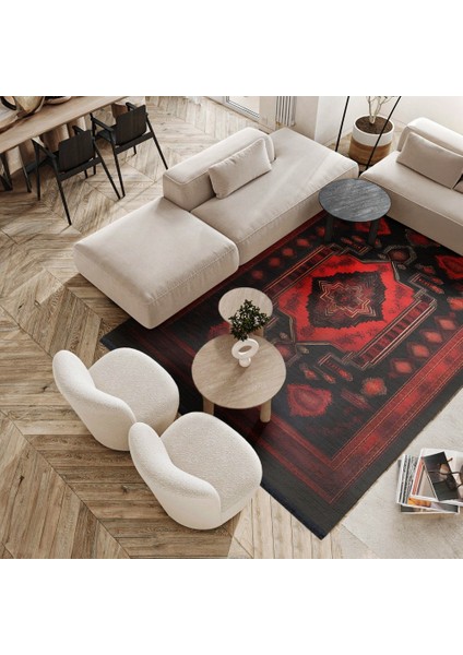 Göbekli Kırmızı Pamuk Dikdörtgen Modern Desenli Pamuk Makinada Yıkanabilir Hav Toz Vermez Leke Tutmayan Kaymaz Taban Dijital Makine Baskı Salon Yolluk Mutfak Halı fırsatları