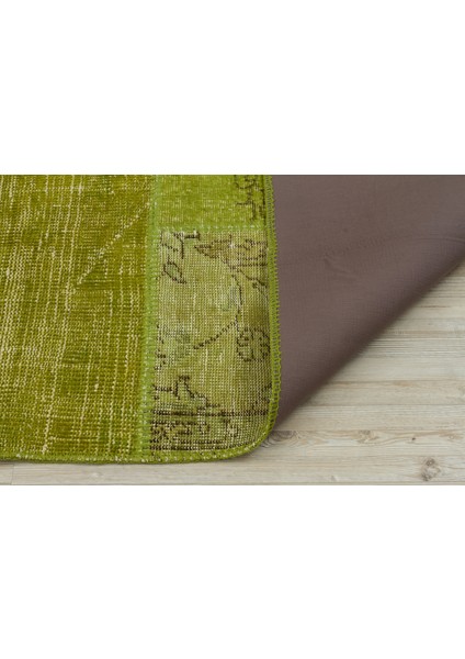 Yeşil Patchwork Etnik Modern Desenli Yün Hav Toz Vermez Leke Tutmayan Salon Yolluk Mutfak El Dokuma Halı modelleri