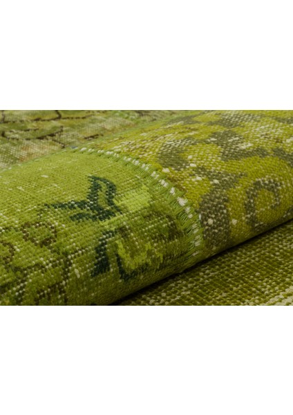 Yeşil Patchwork Etnik Modern Desenli Yün Hav Toz Vermez Leke Tutmayan Salon Yolluk Mutfak El Dokuma Halı fırsatları