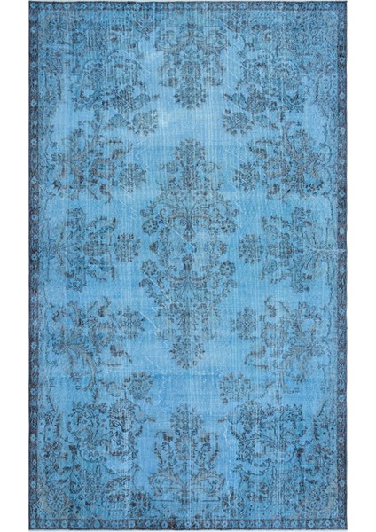 Atina Turkuaz Eskitme Yün Modern Desenli Yün Hav Toz Vermez Leke Tutmayan Salon Yolluk Mutfak El Dokuma Halı