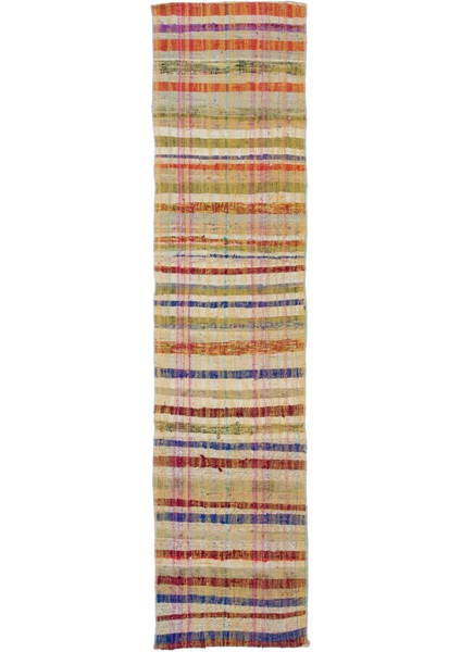 Girit Bej Çizgili Yün Modern Desenli Yün Hav Toz Vermez Leke Tutmayan Salon Yolluk Mutfak El Dokuma Halı