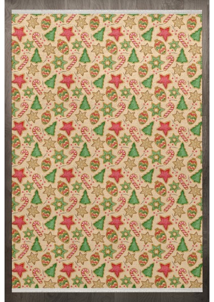 Figürlü Kırmızı Pamuk Dikdörtgen Modern Desenli Pamuk Makinada Yıkanabilir Hav Toz Vermez Leke Tutmayan Kaymaz Taban Dijital Makine Baskı Salon Yolluk Mutfak Halı