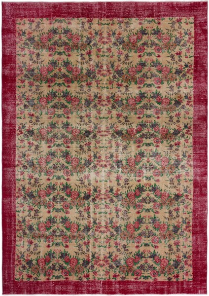Vintage Bej Göbekli Yün Modern Desenli Yün Hav Toz Vermez Leke Tutmayan Salon Yolluk Mutfak El Dokuma Halı