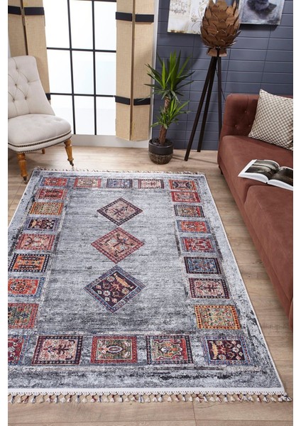 Kowary Gri Göbekli Etnik Modern Desenli Makinada Yıkanabilir Hav Toz Vermez Leke Tutmayan Kaymaz Taban Dijital Makine Baskı Salon Yolluk Mutfak Halı fiyatları