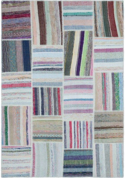 Iskece Bej Patchwork Yün Modern Desenli Yün Hav Toz Vermez Leke Tutmayan Salon Yolluk Mutfak El Dokuma Halı