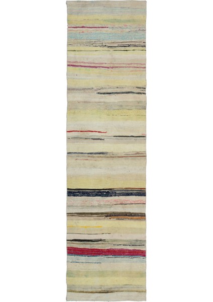 Teselya Bej Çizgili Yün Modern Desenli Yün Hav Toz Vermez Leke Tutmayan Salon Yolluk Mutfak El Dokuma Halı