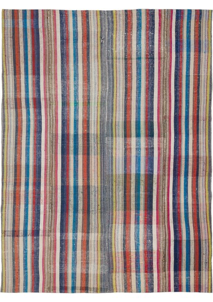 Girit Bej Çizgili Yün Modern Desenli Yün Hav Toz Vermez Leke Tutmayan Salon Yolluk Mutfak El Dokuma Halı