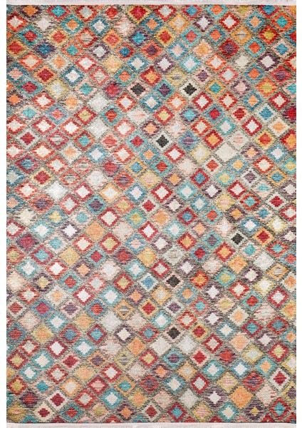 Nazran Turuncu Geometrik Etnik Modern Desenli Makinada Yıkanabilir Hav Toz Vermez Leke Tutmayan Kaymaz Taban Dijital Makine Baskı Salon Yolluk Mutfak Halı