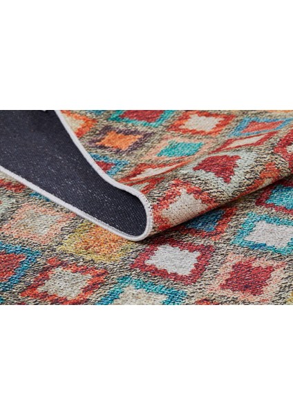 Nazran Turuncu Geometrik Etnik Modern Desenli Makinada Yıkanabilir Hav Toz Vermez Leke Tutmayan Kaymaz Taban Dijital Makine Baskı Salon Yolluk Mutfak Halı fırsatları