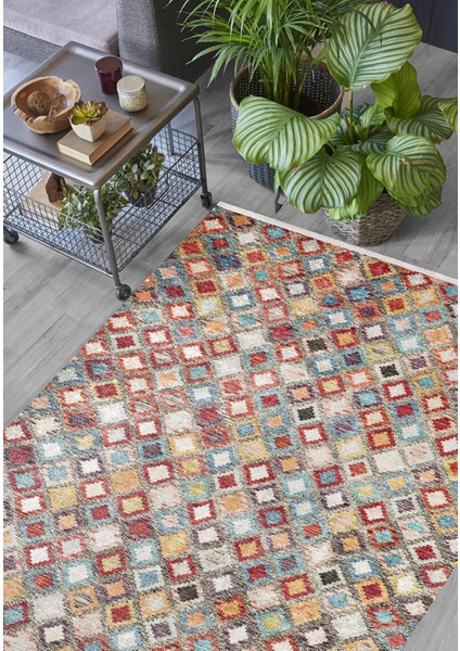 Nazran Turuncu Geometrik Etnik Modern Desenli Makinada Yıkanabilir Hav Toz Vermez Leke Tutmayan Kaymaz Taban Dijital Makine Baskı Salon Yolluk Mutfak Halı indirimleri