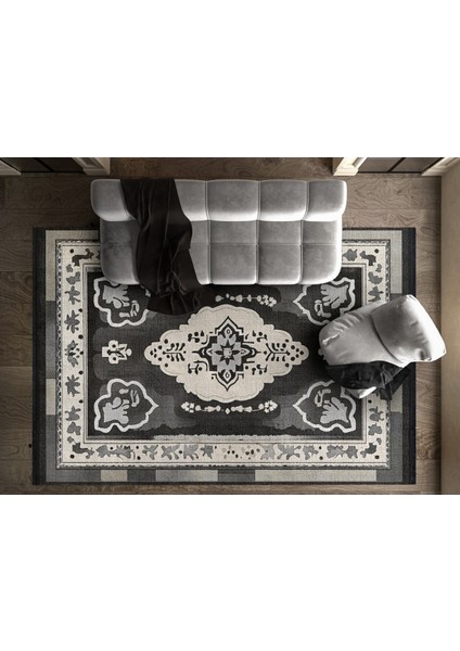 Göbekli Antrasit Pamuk Dikdörtgen Modern Desenli Pamuk Makinada Yıkanabilir Hav Toz Vermez Leke Tutmayan Kaymaz Taban Dijital Makine Baskı Salon Yolluk Mutfak Halı fiyatları