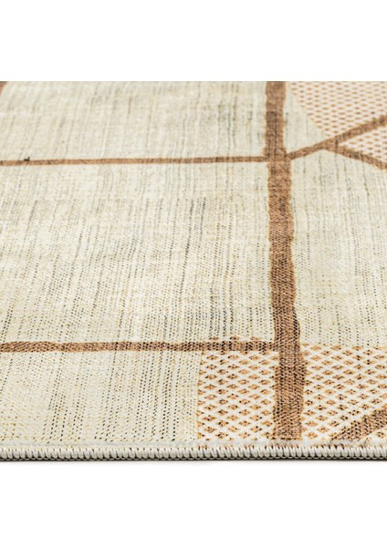 Pranesh Bej Geometrik Etnik Modern Desenli Bambu Makinada Yıkanabilir Hav Toz Vermez Leke Tutmayan Kaymaz Taban Dijital Makine Baskı Salon Yolluk Mutfak Halı modelleri