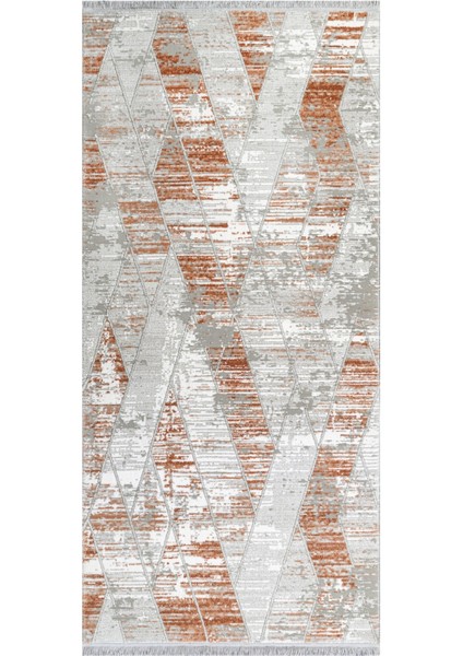 Bridgetown Geometrik Turuncu Akrilik Dikdörtgen Modern Desenli Akrilik Hav Vermeyen Leke Tutmayan Kolay Temizlenen Yumuşak Makine Salon Yolluk Mutfak Halı