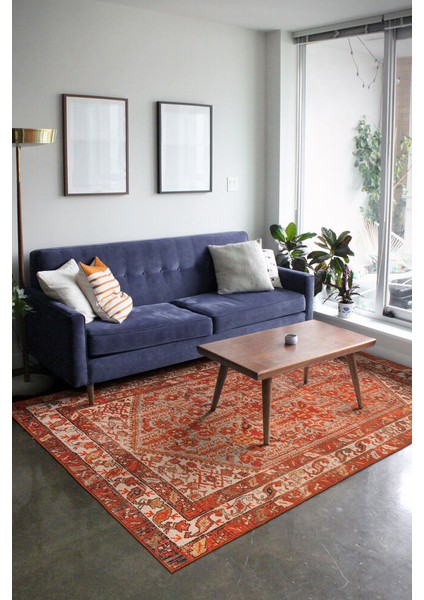 Camps Klasik Kırmızı Polyester Dikdörtgen Modern Desenli Pamuk Makinada Yıkanabilir Hav Toz Vermez Leke Tutmayan Kaymaz Taban Dijital Makine Baskı Salon Yolluk Mutfak Halı