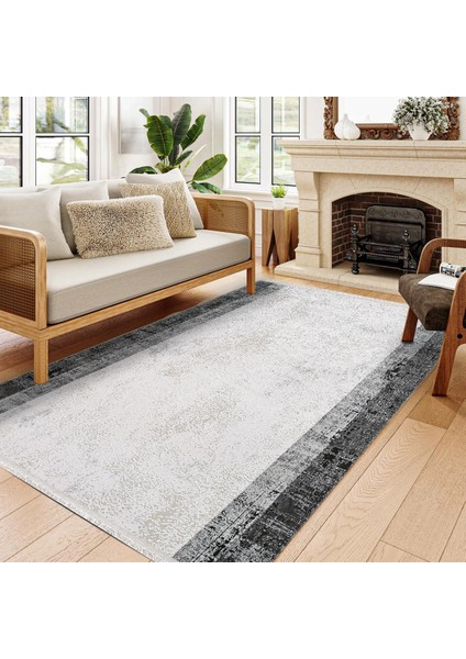 Çerçeveli Antrasit Pamuk Dikdörtgen Modern Desenli Pamuk Makinada Yıkanabilir Hav Toz Vermez Leke Tutmayan Kaymaz Taban Dijital Makine Baskı Salon Yolluk Mutfak Halı modelleri