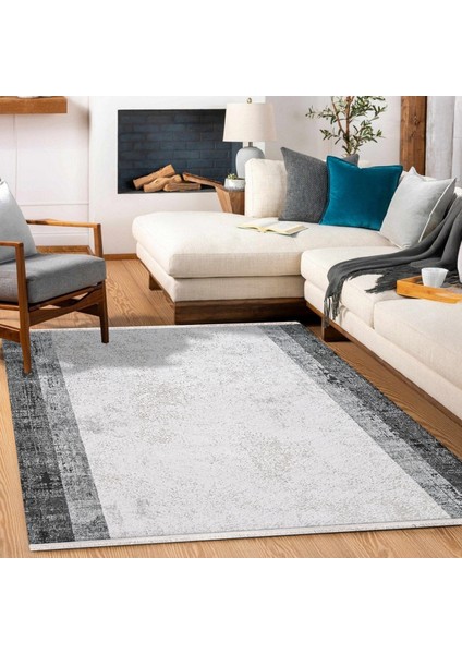 Çerçeveli Antrasit Pamuk Dikdörtgen Modern Desenli Pamuk Makinada Yıkanabilir Hav Toz Vermez Leke Tutmayan Kaymaz Taban Dijital Makine Baskı Salon Yolluk Mutfak Halı fırsatları