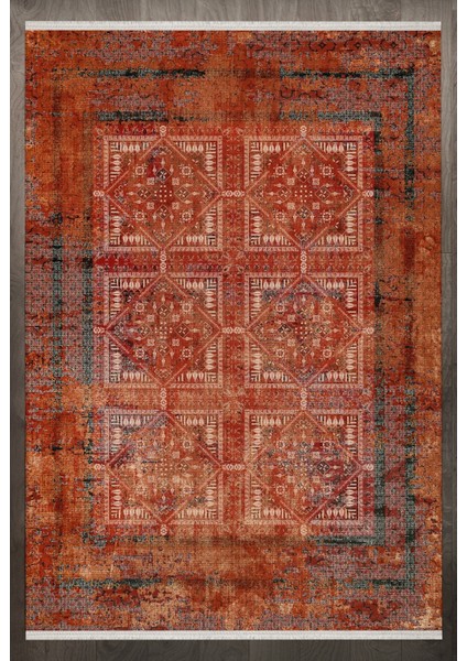 Eskitme Kırmızı Pamuk Dikdörtgen Modern Desenli Pamuk Makinada Yıkanabilir Hav Toz Vermez Leke Tutmayan Kaymaz Taban Dijital Makine Baskı Salon Yolluk Mutfak Halı