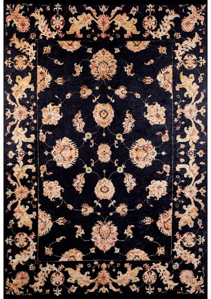 Georgiyevsk Siyah Göbekli Etnik Modern Desenli Makinada Yıkanabilir Hav Toz Vermez Leke Tutmayan Kaymaz Taban Dijital Makine Baskı Salon Yolluk Mutfak Halı