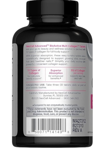 Advanced Multi Collagen Peptides | 120 Tablets | 10 Types Of Collagen | Skin, Hair And Nails | Beauty Supplement | For Men And Women modelleri