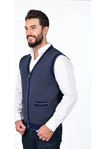 Erkek Çelik Örgü Düğmeli Cepli Kazayağı Desen Tüylenmeyen Triko Kışlık Baba Kazak Yelek fiyatları