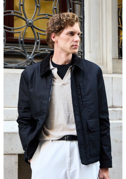 Erkek Kontrast Yakalı Mont Ceket