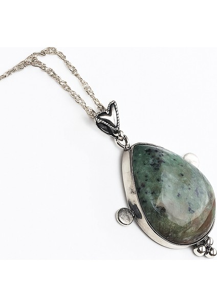 Damla Gümüş Çerçeve Kadın Zümrüt Kolye