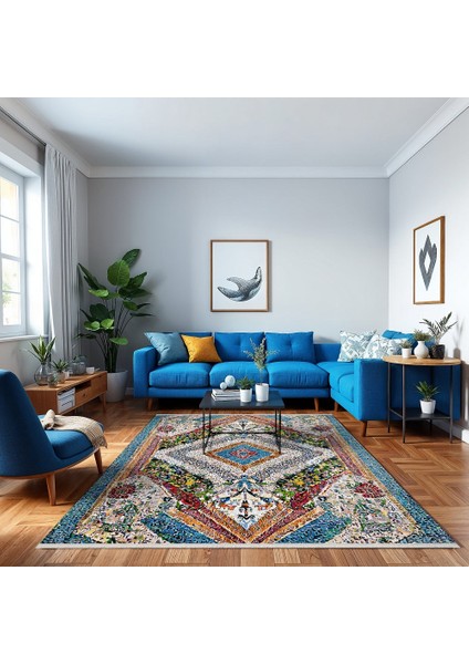 Göbekli Mavi Pamuk Dikdörtgen Modern Desenli Pamuk Makinada Yıkanabilir Hav Toz Vermez Leke Tutmayan Kaymaz Taban Dijital Makine Baskı Salon Yolluk Mutfak Halı fiyatları