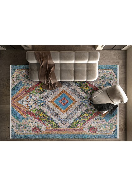 Göbekli Mavi Pamuk Dikdörtgen Modern Desenli Pamuk Makinada Yıkanabilir Hav Toz Vermez Leke Tutmayan Kaymaz Taban Dijital Makine Baskı Salon Yolluk Mutfak Halı fırsatları