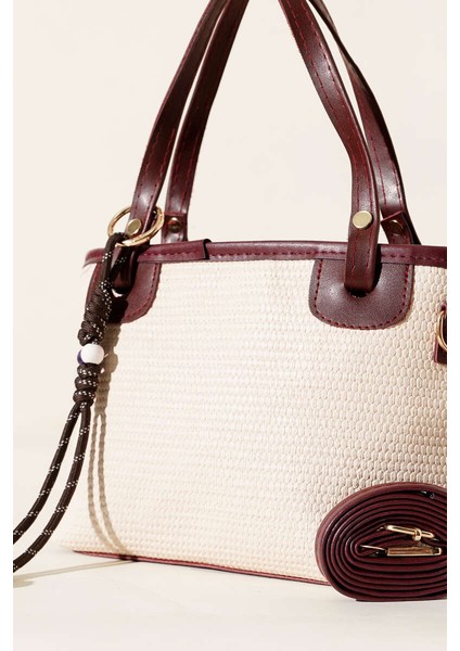 Bağcık Süs Detaylı Hasır Kadın Kol ve Omuz Çantası