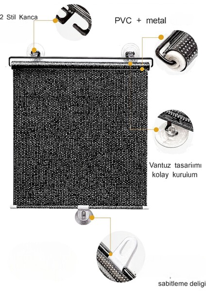 Güneşten Koruyan Ayarlanabilir Tüm Araçlara ve Ev Camlara Uyumlu Vantuzlu Pencere Perdesi 50X125 modelleri