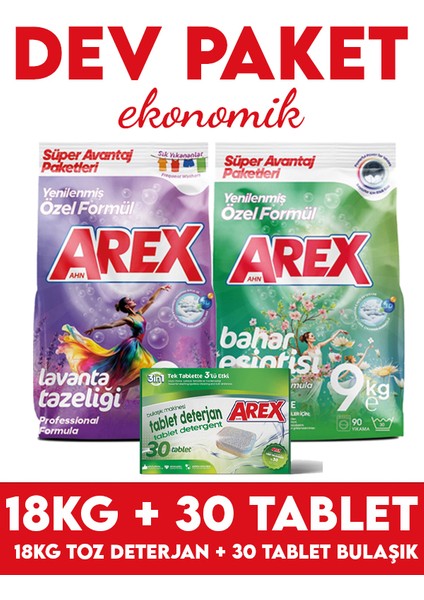 "büyük Ekonomi Paketi ; 18 kg Toz Çamaşır Deterjanı, Bulaşık Makinesi Tableti 30 Adet