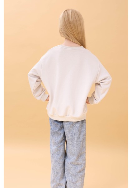 Kız Çocuk Zürafa Nakışlı Mevsimlik Oversize Sweatshirt – Taş modelleri