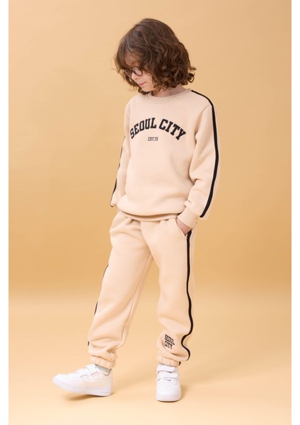 Erkek Çocuk Aplikeli Şardonlu Bisiklet Yaka Ikili Kolej Takım - Taş indirimleri