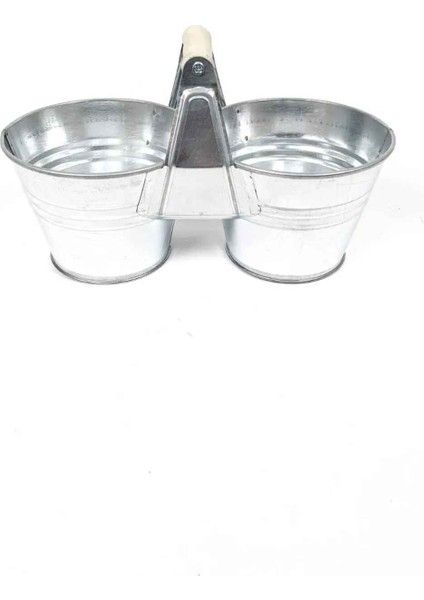 Ikiz Saksı Çiçeklik Saksı Kova Metal Galvaniz