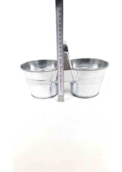 Ikiz Saksı Çiçeklik Saksı Kova Metal Galvaniz