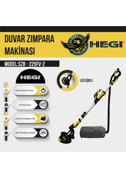 SZB-225FV-2 750W Alçıpan Duvar Zımpara Makinesi | 225MM Disk – 220V