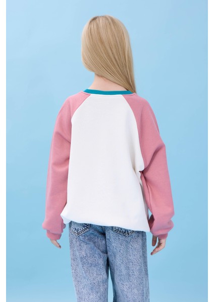 Kız Çocuk Fil Baskılı Bisiklet Yaka Oversize Mevsimlik sweatshirt - Ekru/gül Kurusu fiyatları