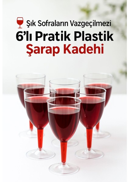 6’lı Şeffaf Plastik Şarap Kadehi – Düğün, Parti ve Davet Sunumlarına Uygun Bardak
