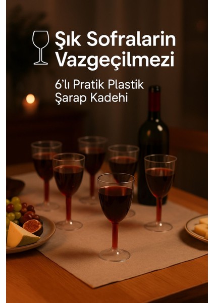 6’lı Şeffaf Plastik Şarap Kadehi – Düğün, Parti ve Davet Sunumlarına Uygun Bardak fırsatları