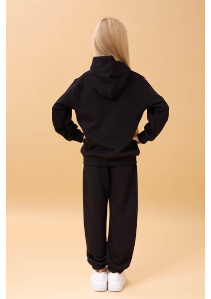 Kız Çocuk Kapüşonlu Çiçek Aplikeli Alt Üst Mevsimlik Takım – Siyah modelleri