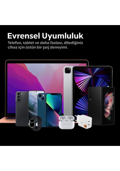 47W USB-C 2 Port Mini Hızlı Şarj Aleti PPS 2.0 Desteği / Isı Düşürücü GaN Pro Destekli Akım Korumalı Güç Adaptörü iPhone & Android & iPad & MacBook Type-C - ACH08707