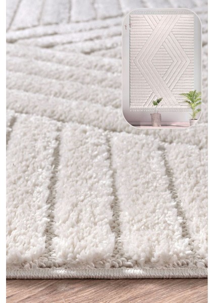 Mılan Krem Yumuşak Bukleli ve Havlı Iskandinav Makine Dokuma Halı Oturma Odası Salon Mutfak Antre