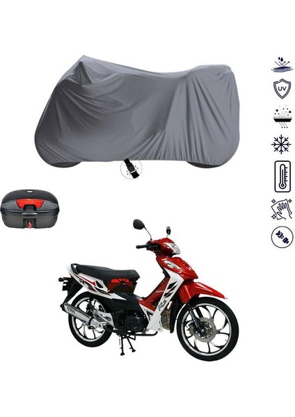 | Mondial 125 Sfs Bağlantı Tokalı Uyumlu Solarblock Prime Uyumlu Motosiklet Brandası | Su Geçirmez, %99 UV, Yansıtıcı Gümüş Üst, 360° Lastikli, Taşıma Çantalı