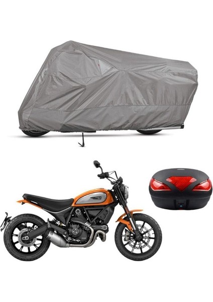 | Ducati Scrambler Icon Arka Çanta Bağlantı Tokalı Uyumlu Solarblock Uyumlu Motosiklet Brandası | Su Geçirmez, %99 UV, Yansıtıcı Gümüş Üst