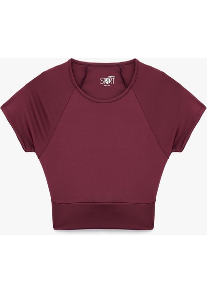 Slim Fit Kısa Kollu Bağlama Detaylı Crop Spor Tişört