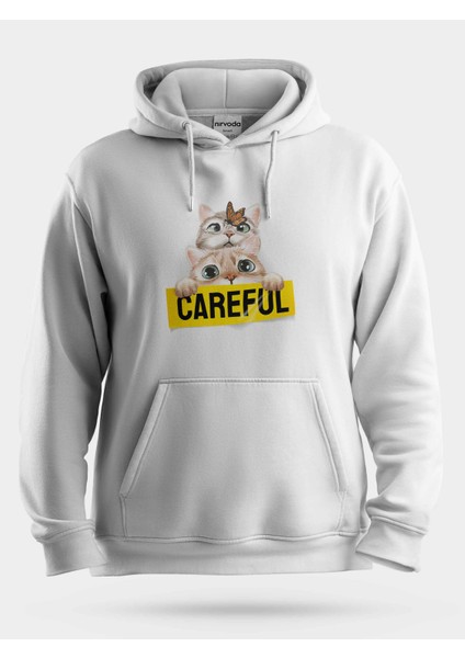 Yavru Kediler ve Kelebek Baskılı Unisex Kapüşonlu Sweatshirt