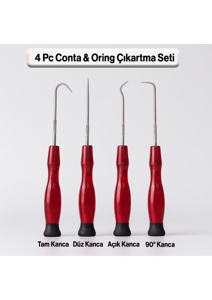 Conta Oring Çıkartma Kiti Oto Tamir Oring Seti 4 Parça Sökme Kancası Paslanmaz Çelik Ergonomik Saplı