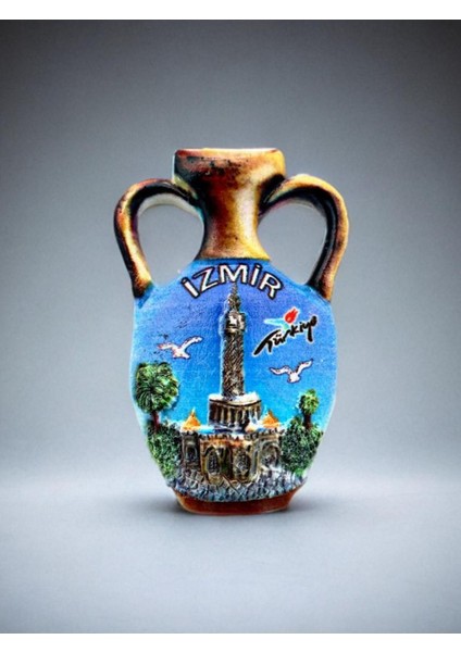 Izmir Temalı Kabartmalı Polyester Magnet. 5cm x 8cm. Kahverengi