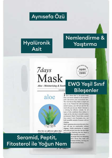 7 Days Mask Aloe H - Nemlendirici & Yatıştırıcı Aloe Vera Vegan Kağıt Maske fiyatları